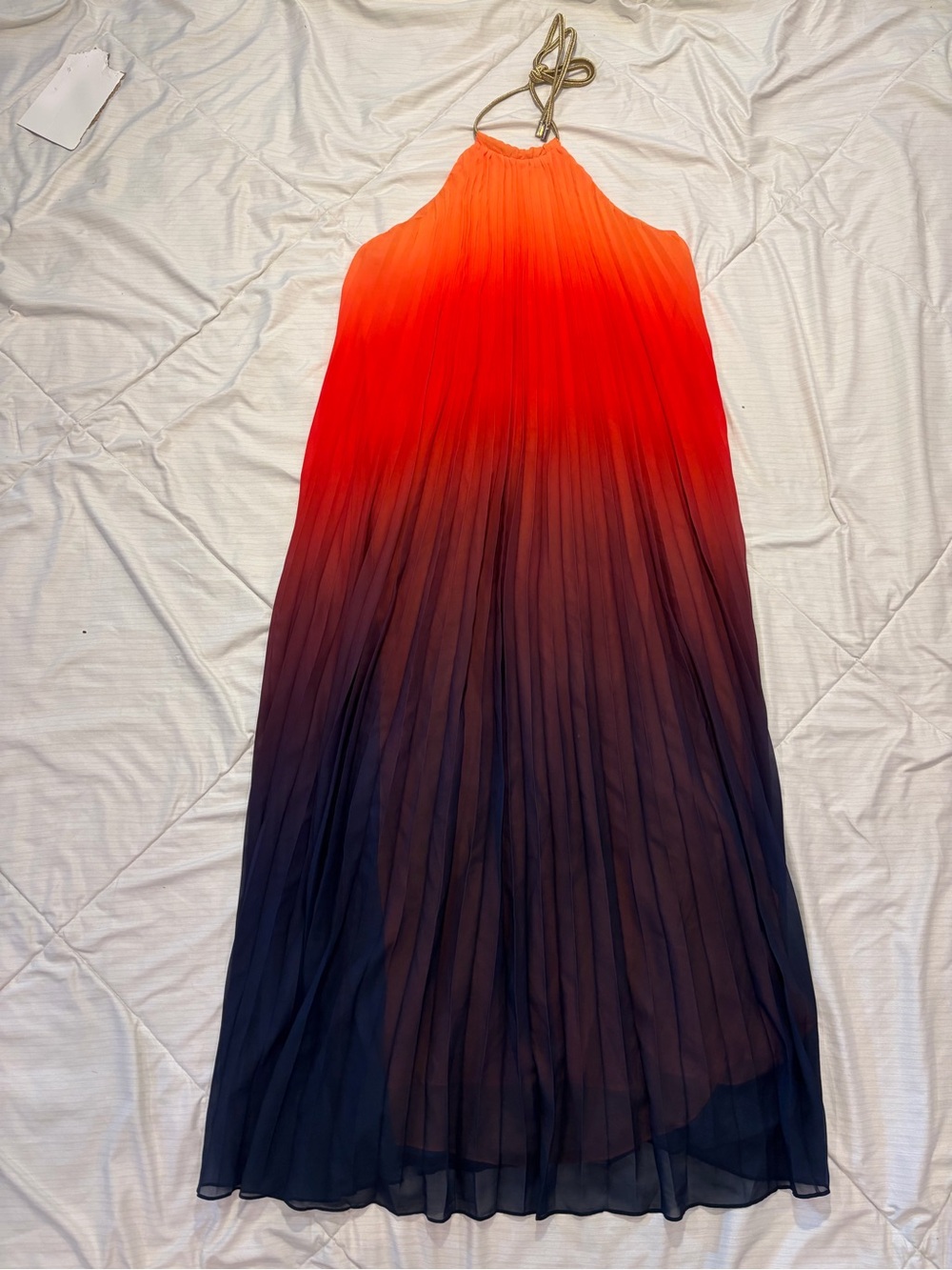Ombre Halter Pleated Maxi Dress - Orange to Navy NWT Sz L